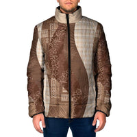 Polynesian Tribal Pattern Patchwork Picturesque Padded Jacket Mocha