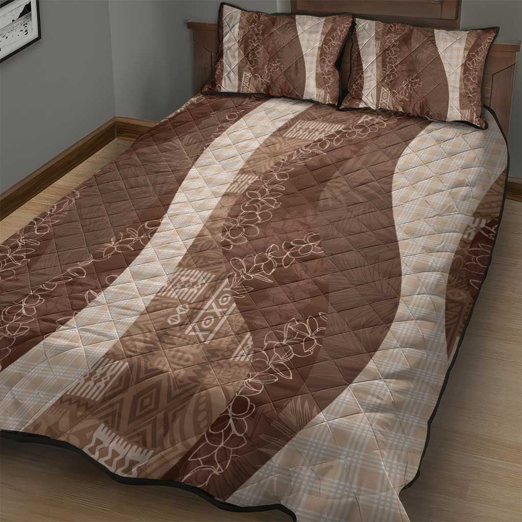 Polynesian Tribal Pattern Patchwork Picturesque Quilt Bed Set Mocha