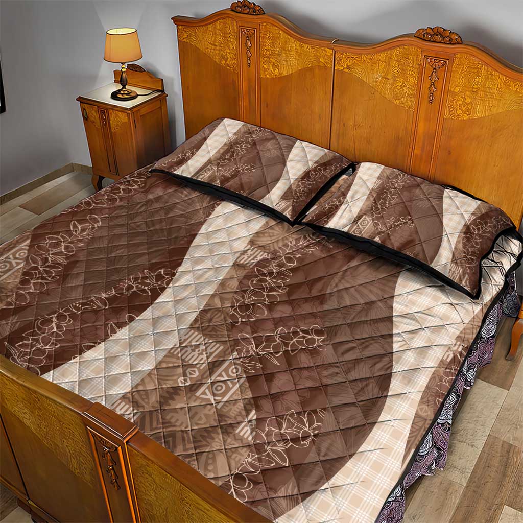 Polynesian Tribal Pattern Patchwork Picturesque Quilt Bed Set Mocha