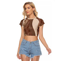 Polynesian Tribal Pattern Patchwork Picturesque Raglan Cropped T Shirt Mocha