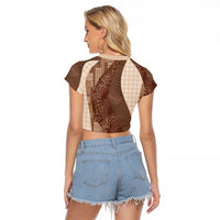 Polynesian Tribal Pattern Patchwork Picturesque Raglan Cropped T Shirt Mocha