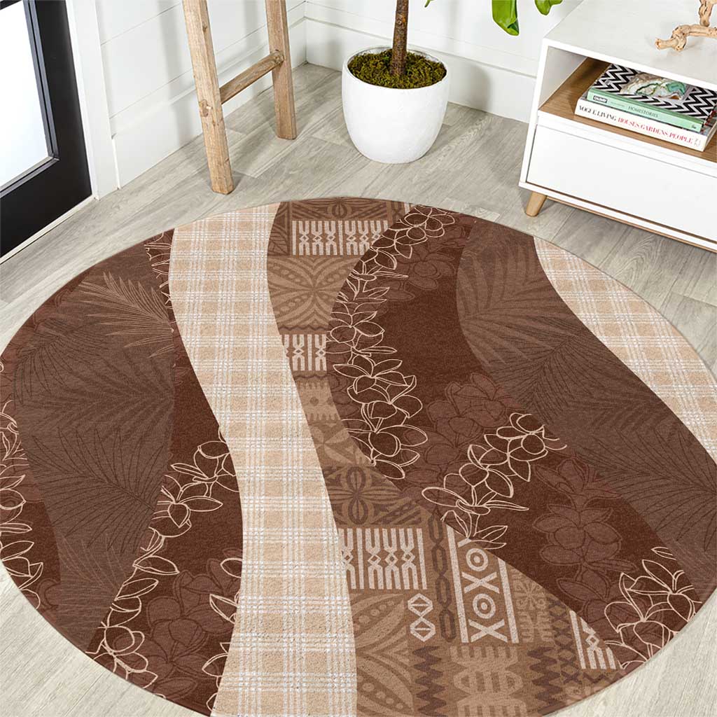 Polynesian Tribal Pattern Patchwork Picturesque Round Carpet Mocha