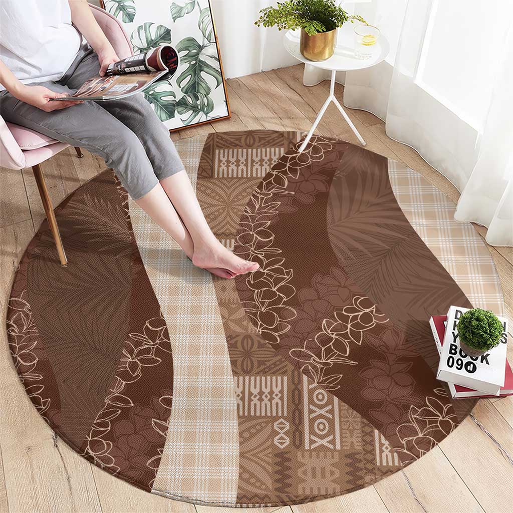Polynesian Tribal Pattern Patchwork Picturesque Round Carpet Mocha