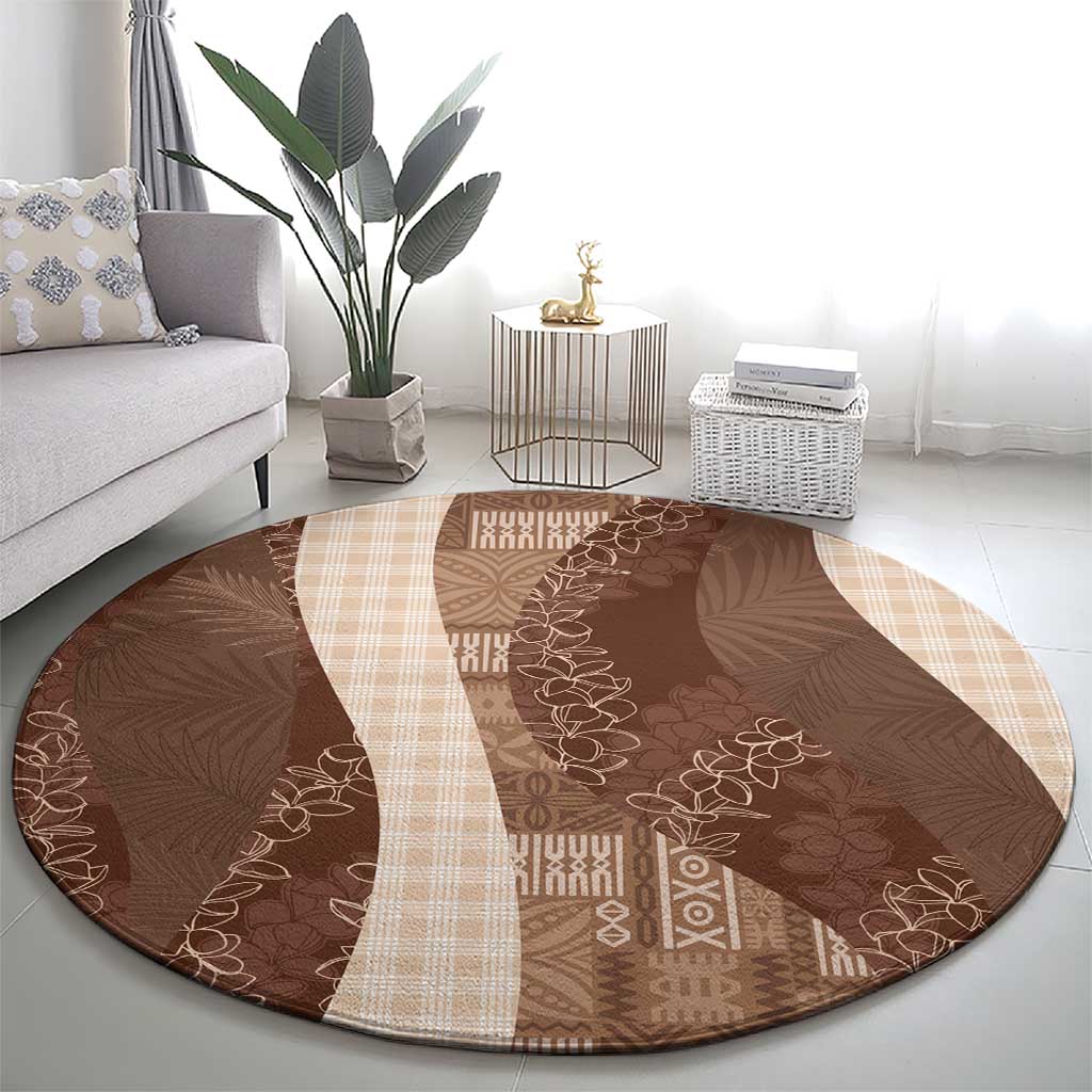 Polynesian Tribal Pattern Patchwork Picturesque Round Carpet Mocha
