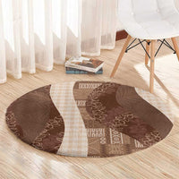 Polynesian Tribal Pattern Patchwork Picturesque Round Carpet Mocha
