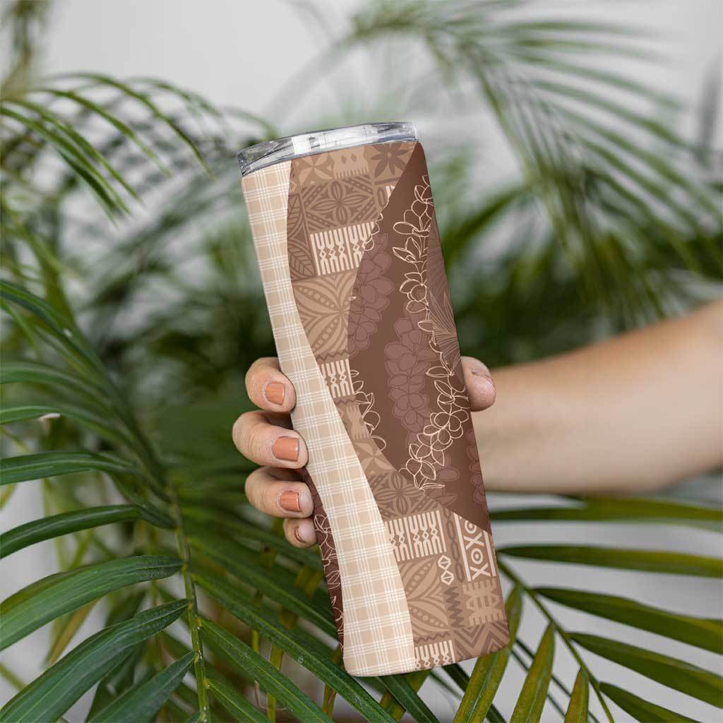 Polynesian Tribal Pattern Patchwork Picturesque Skinny Tumbler Mocha LT7 - Polynesian Pride