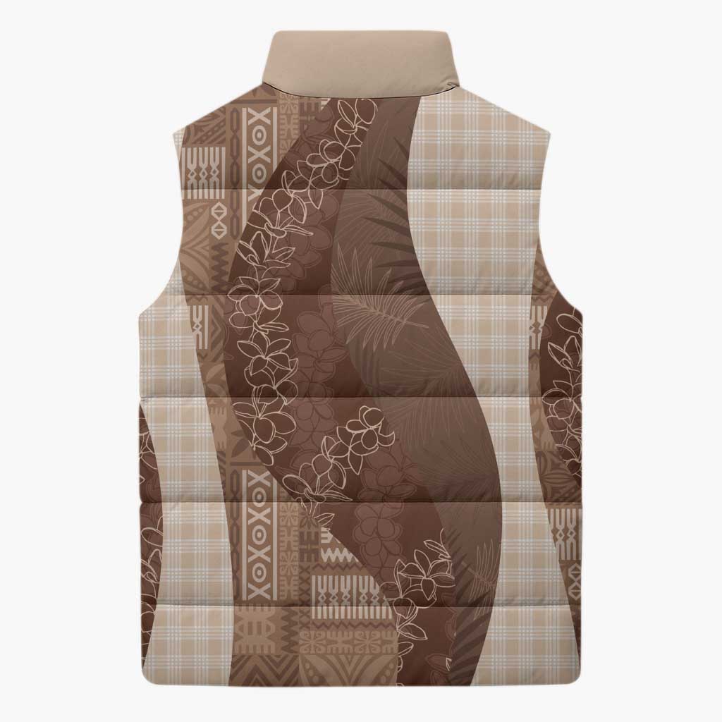 Polynesian Tribal Pattern Patchwork Picturesque Sleeveless Puffer Jacket Mocha