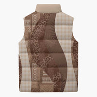 Polynesian Tribal Pattern Patchwork Picturesque Sleeveless Puffer Jacket Mocha
