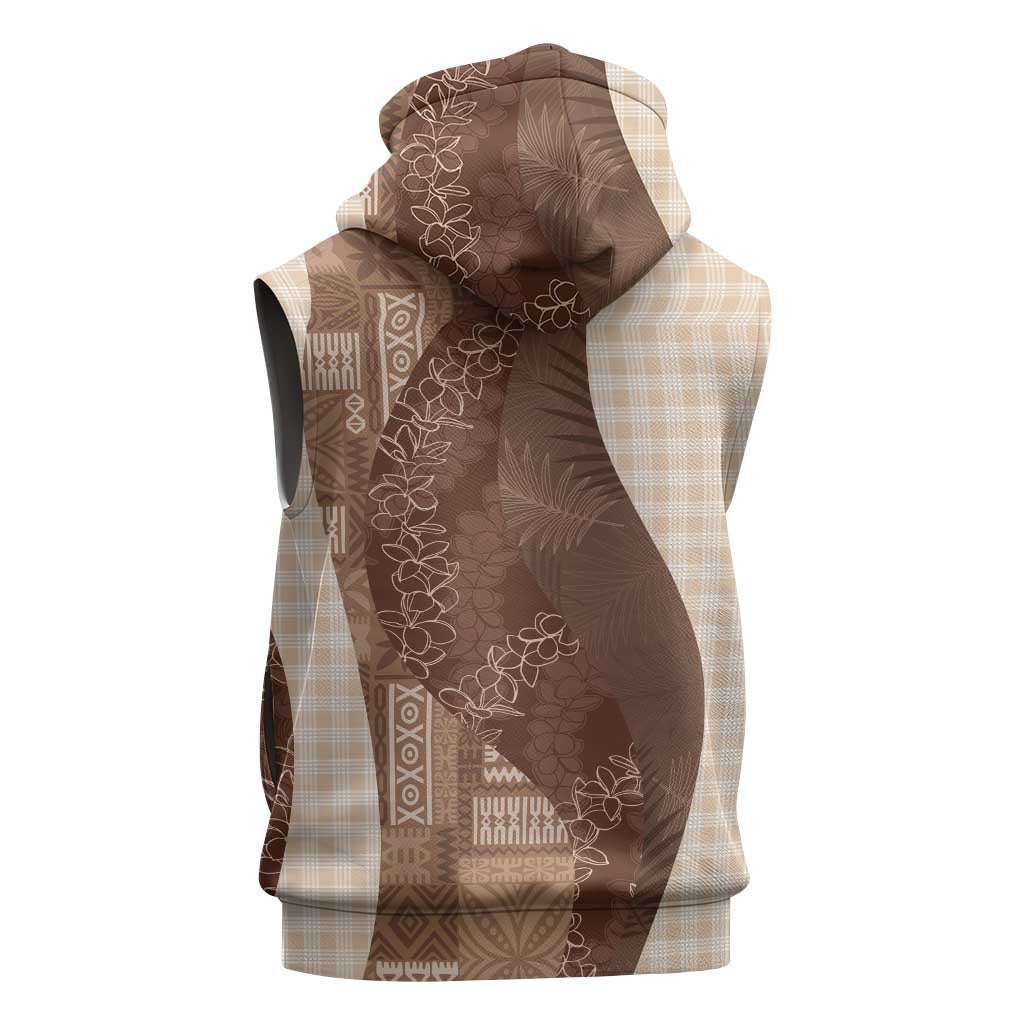 Polynesian Tribal Pattern Patchwork Picturesque Sleeveless Zip Hoodie Mocha LT7 - Polynesian Pride