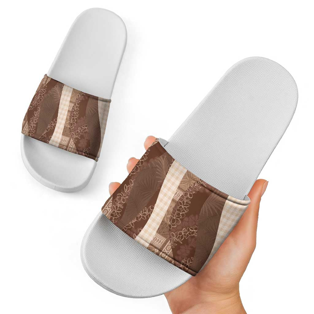 Polynesian Tribal Pattern Patchwork Picturesque Slide Sandals Mocha