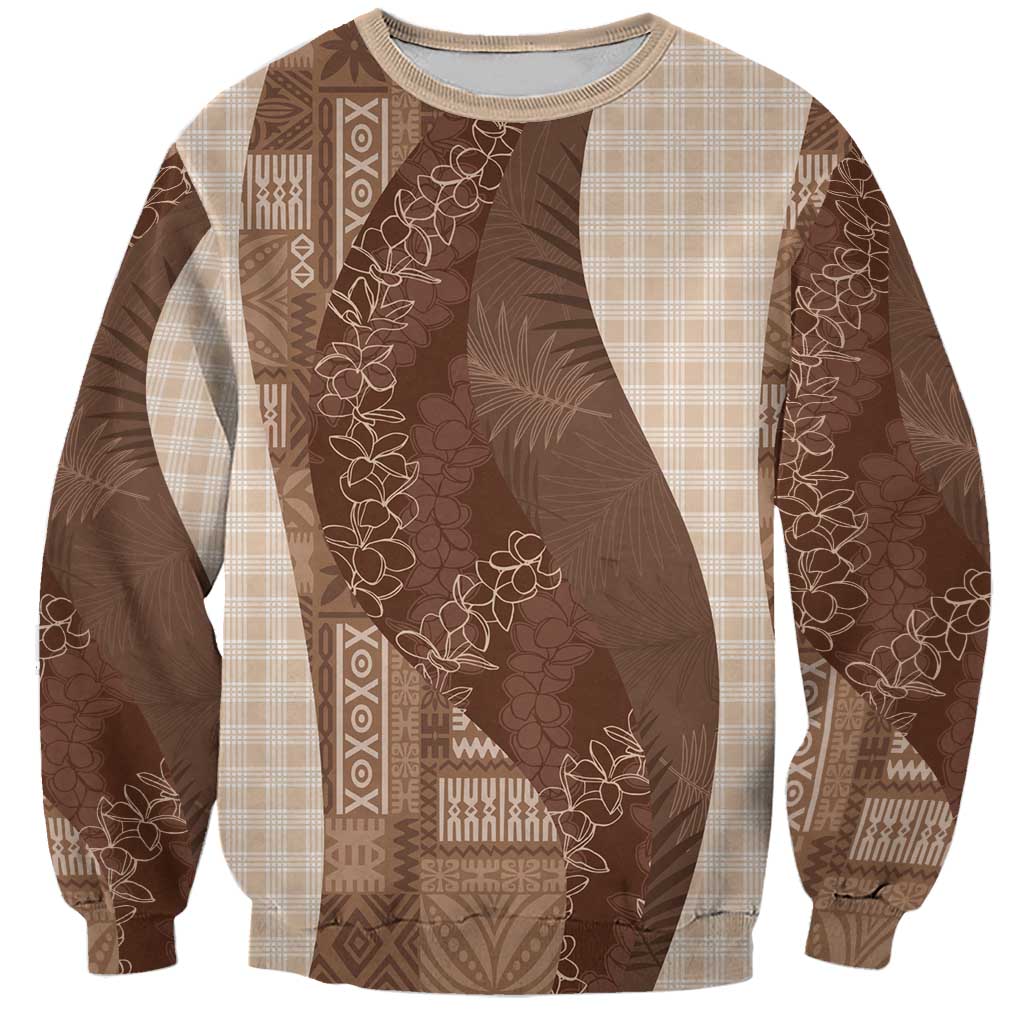 Polynesian Tribal Pattern Patchwork Picturesque Sweatshirt Mocha