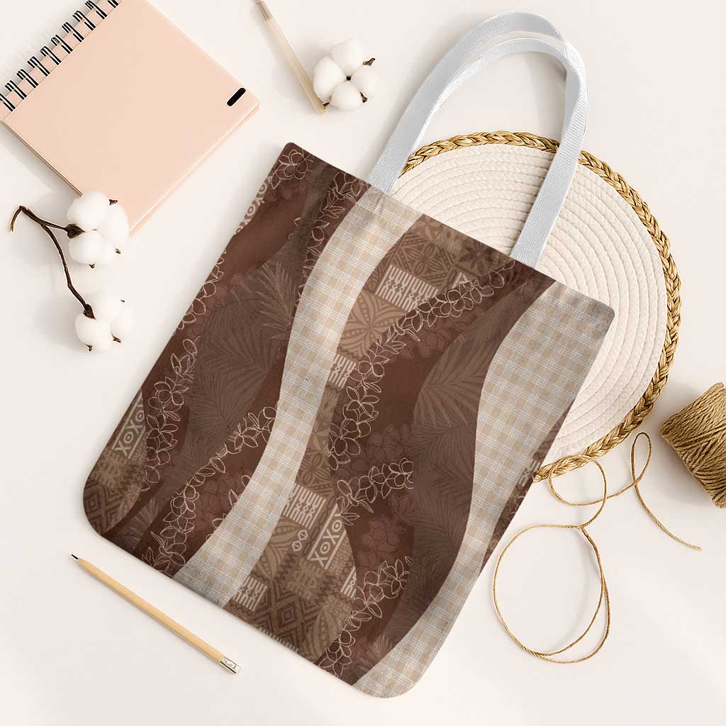 Polynesian Tribal Pattern Patchwork Picturesque Tote Bag Mocha