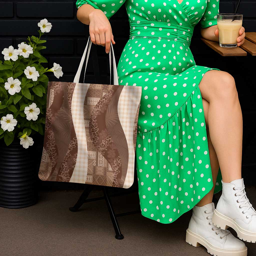 Polynesian Tribal Pattern Patchwork Picturesque Tote Bag Mocha