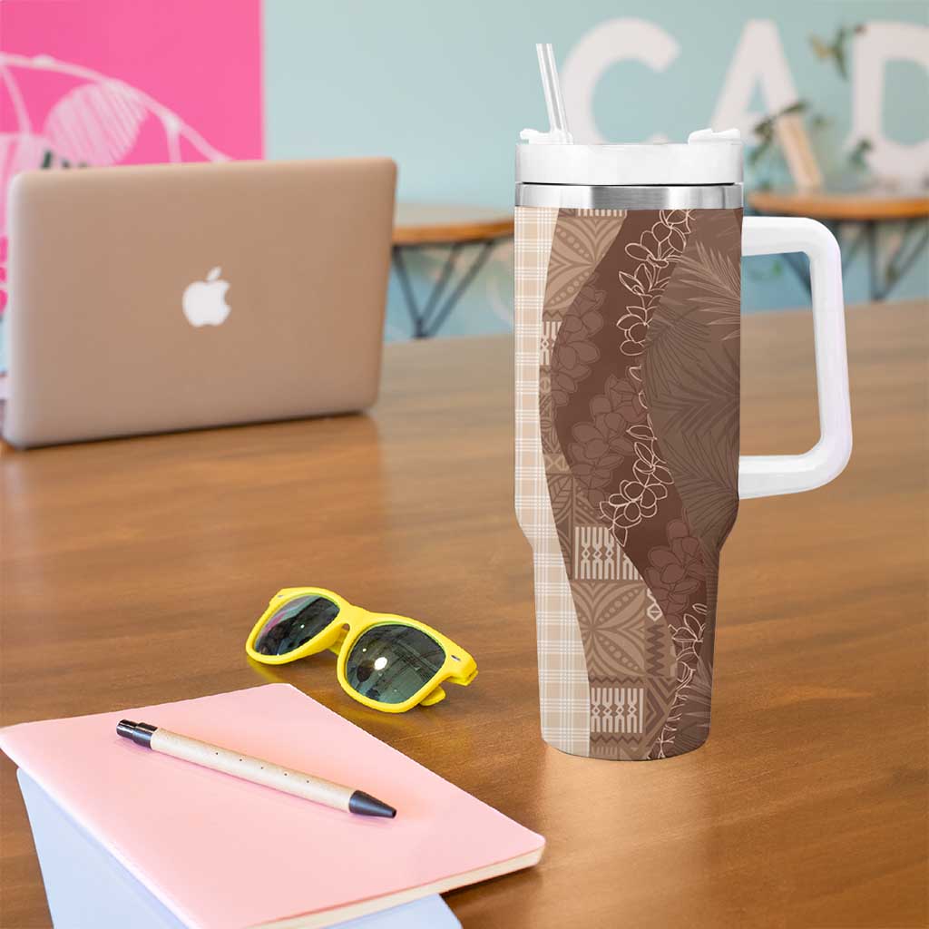 Polynesian Tribal Pattern Patchwork Picturesque Tumbler With Handle Mocha