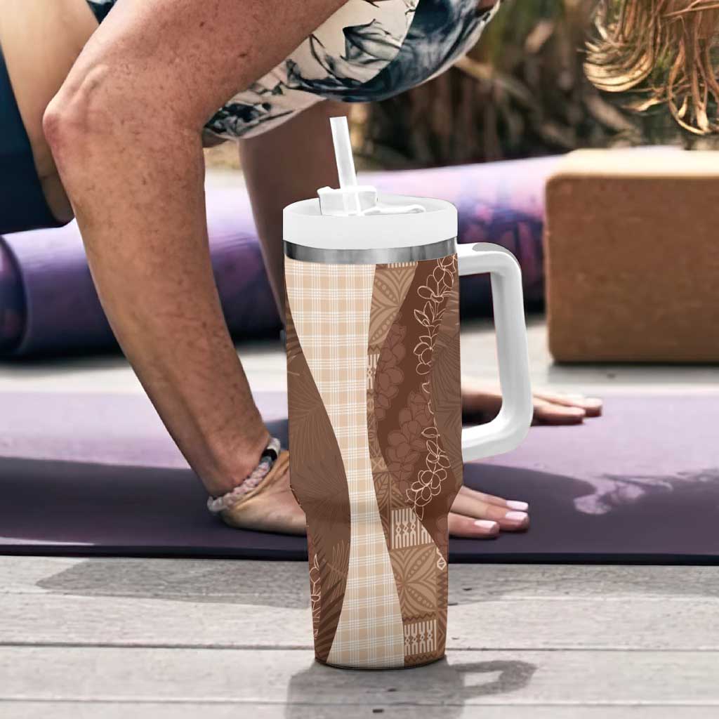 Polynesian Tribal Pattern Patchwork Picturesque Tumbler With Handle Mocha