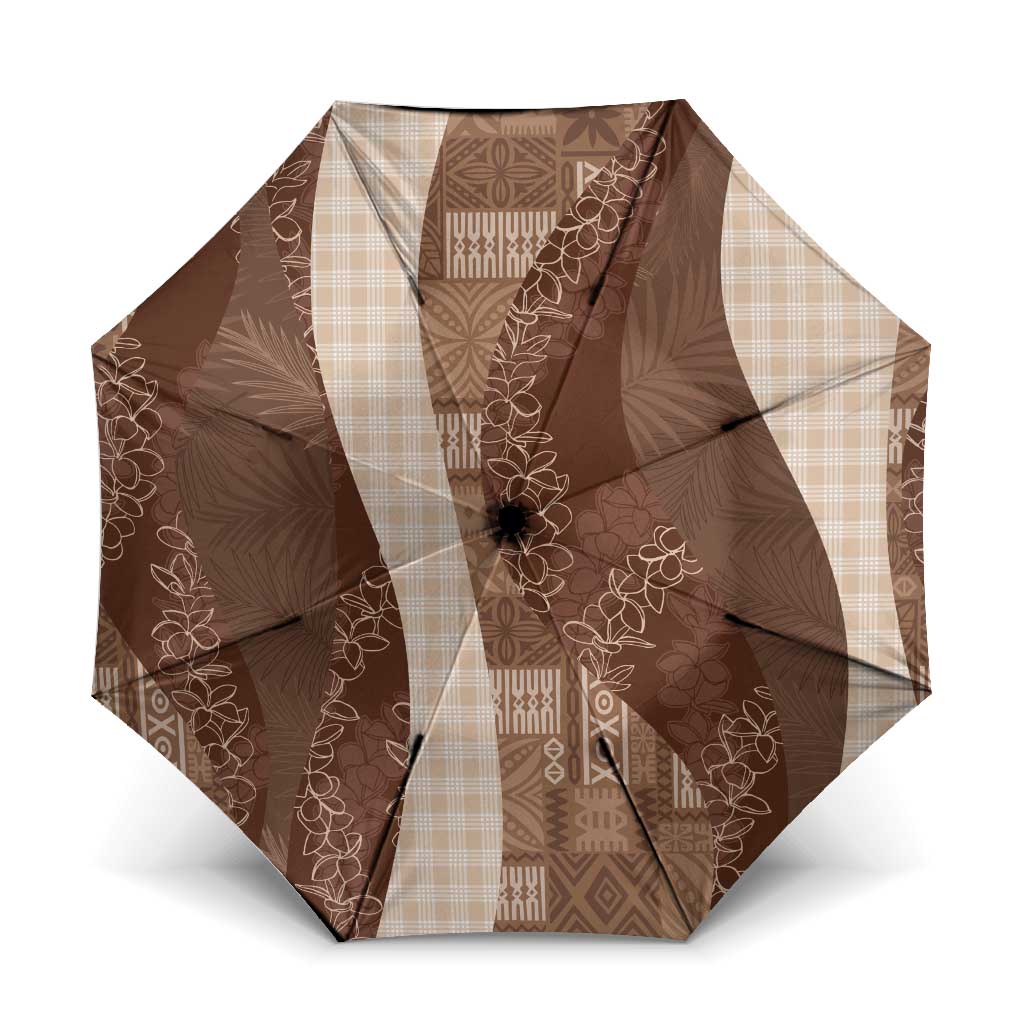Polynesian Tribal Pattern Patchwork Picturesque Umbrella Mocha