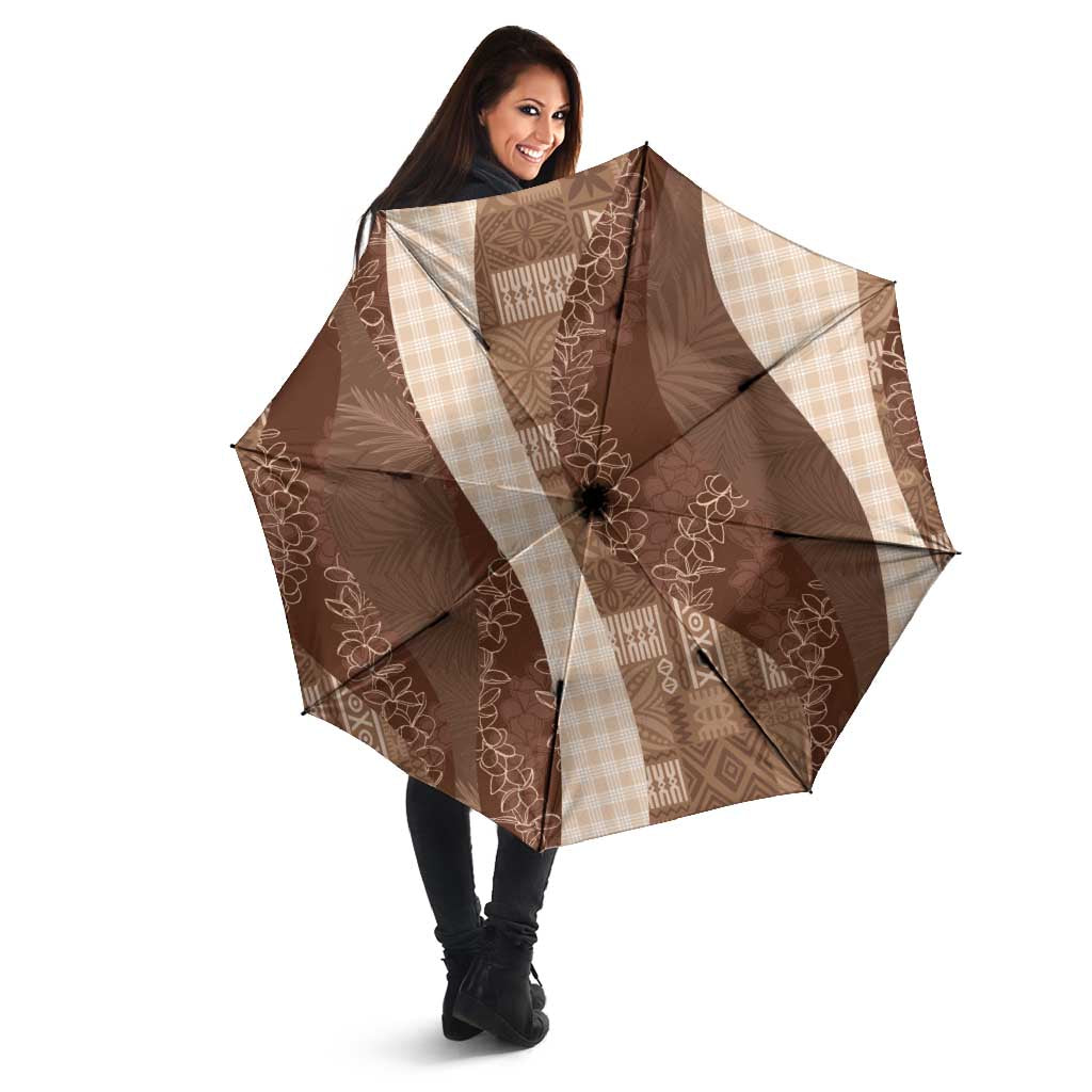 Polynesian Tribal Pattern Patchwork Picturesque Umbrella Mocha