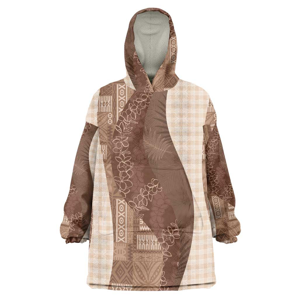 Polynesian Tribal Pattern Patchwork Picturesque Wearable Blanket Hoodie Mocha