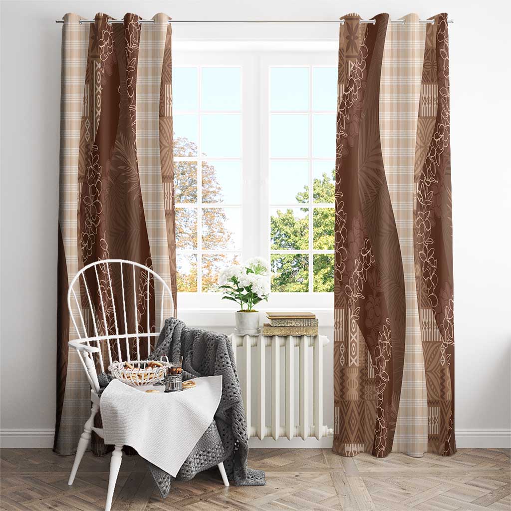 Polynesian Tribal Pattern Patchwork Picturesque Window Curtain Mocha