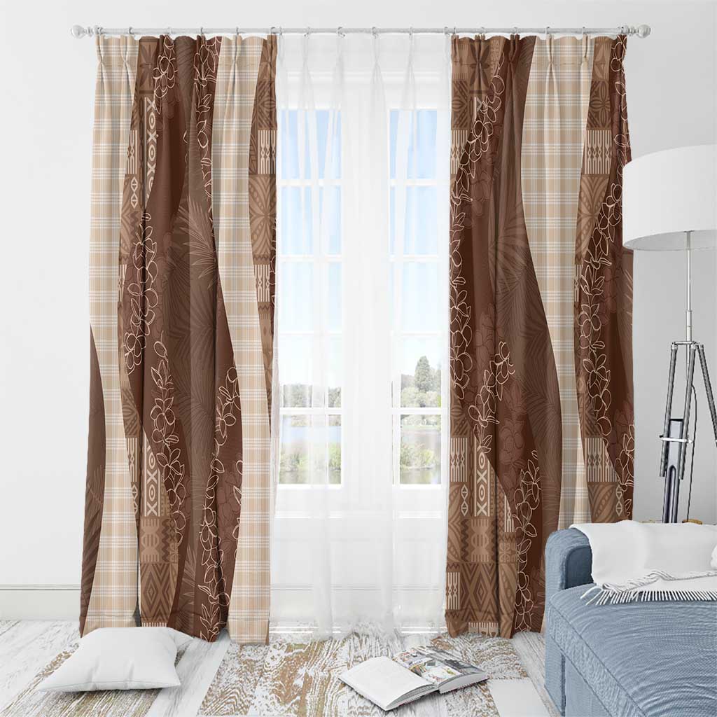 Polynesian Tribal Pattern Patchwork Picturesque Window Curtain Mocha