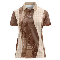 Polynesian Tribal Pattern Patchwork Picturesque Women Polo Shirt Mocha