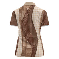 Polynesian Tribal Pattern Patchwork Picturesque Women Polo Shirt Mocha