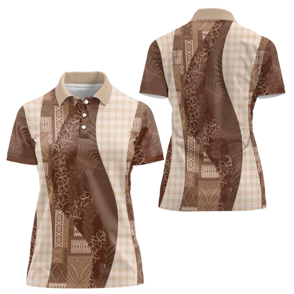 Polynesian Tribal Pattern Patchwork Picturesque Women Polo Shirt Mocha