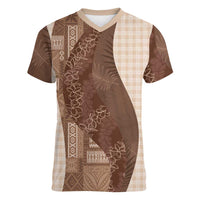 Polynesian Tribal Pattern Patchwork Picturesque Women V-Neck T-Shirt Mocha