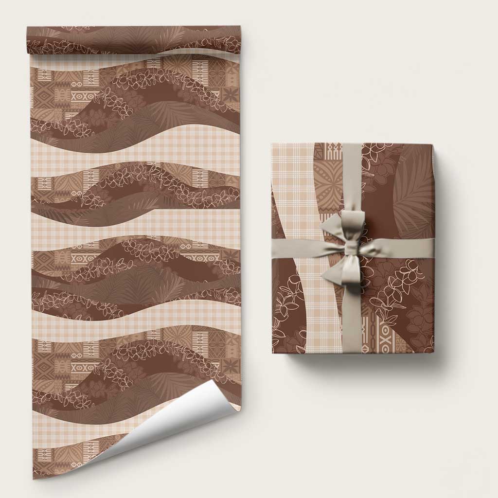 Polynesian Tribal Pattern Patchwork Picturesque Wrapping Paper Mocha