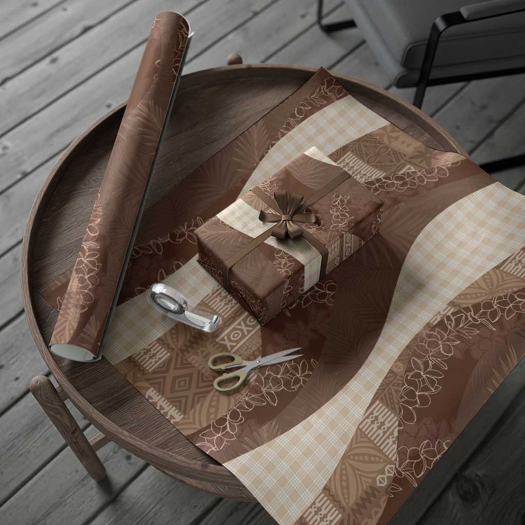 Polynesian Tribal Pattern Patchwork Picturesque Wrapping Paper Mocha
