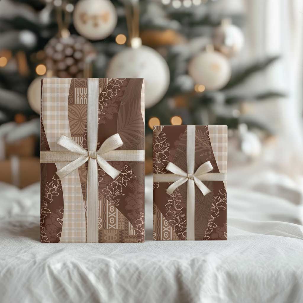 Polynesian Tribal Pattern Patchwork Picturesque Wrapping Paper Mocha
