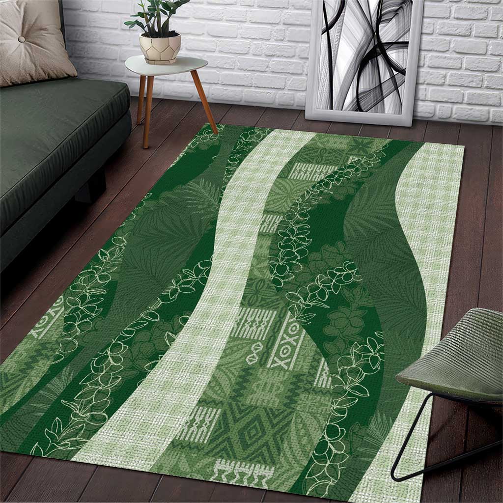 Polynesian Tribal Pattern Patchwork Picturesque Area Rug Sage Green