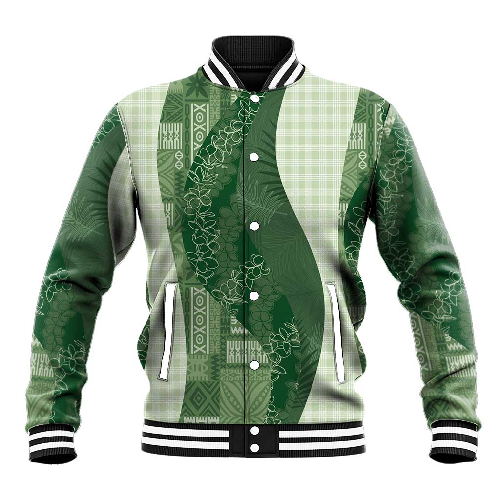 Polynesian Tribal Pattern Patchwork Picturesque Baseball Jacket Sage Green