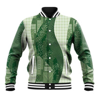 Polynesian Tribal Pattern Patchwork Picturesque Baseball Jacket Sage Green