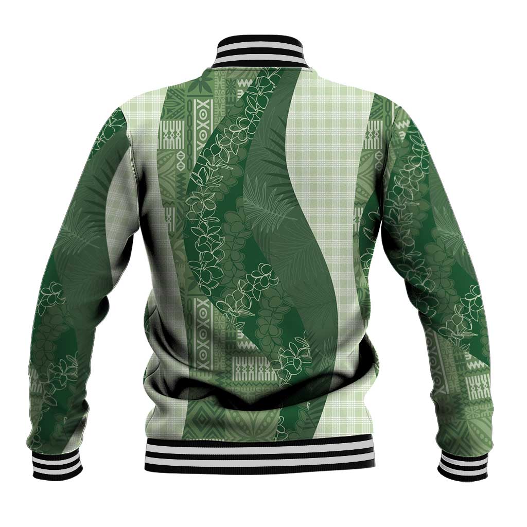 Polynesian Tribal Pattern Patchwork Picturesque Baseball Jacket Sage Green