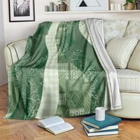 Polynesian Tribal Pattern Patchwork Picturesque Blanket Sage Green