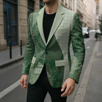 Polynesian Tribal Pattern Patchwork Picturesque Blazer Sage Green