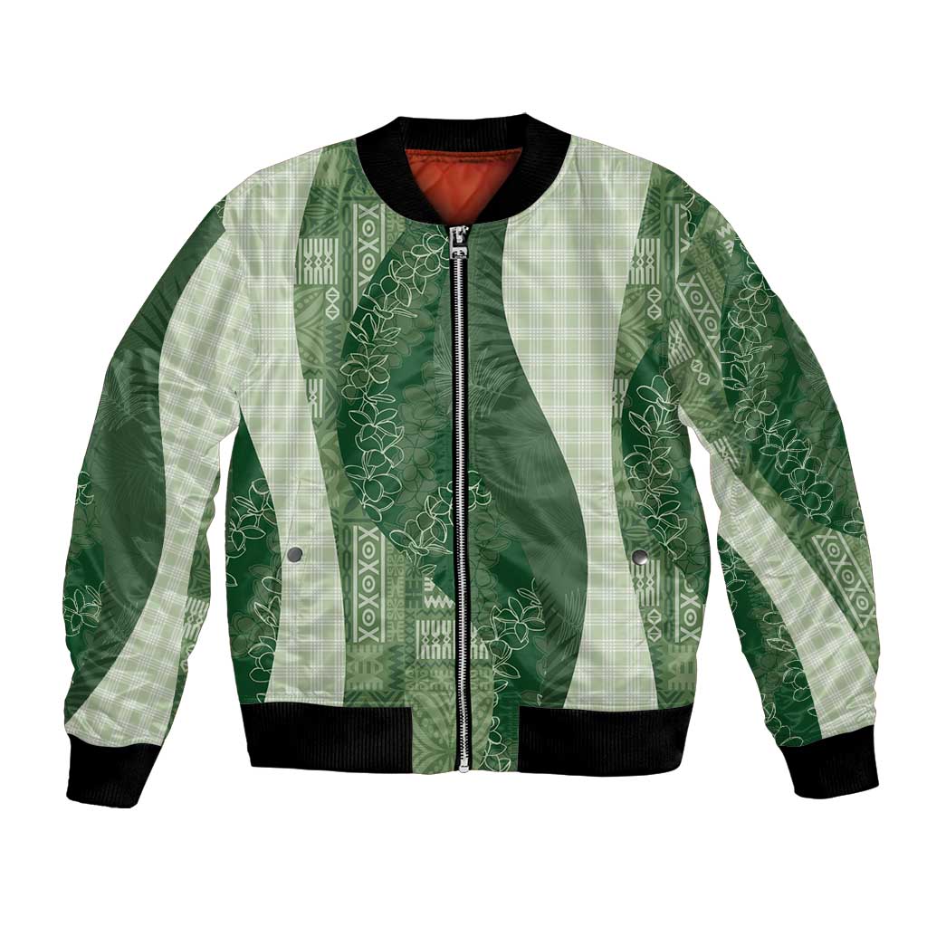 Polynesian Tribal Pattern Patchwork Picturesque Bomber Jacket Sage Green
