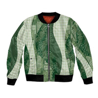 Polynesian Tribal Pattern Patchwork Picturesque Bomber Jacket Sage Green