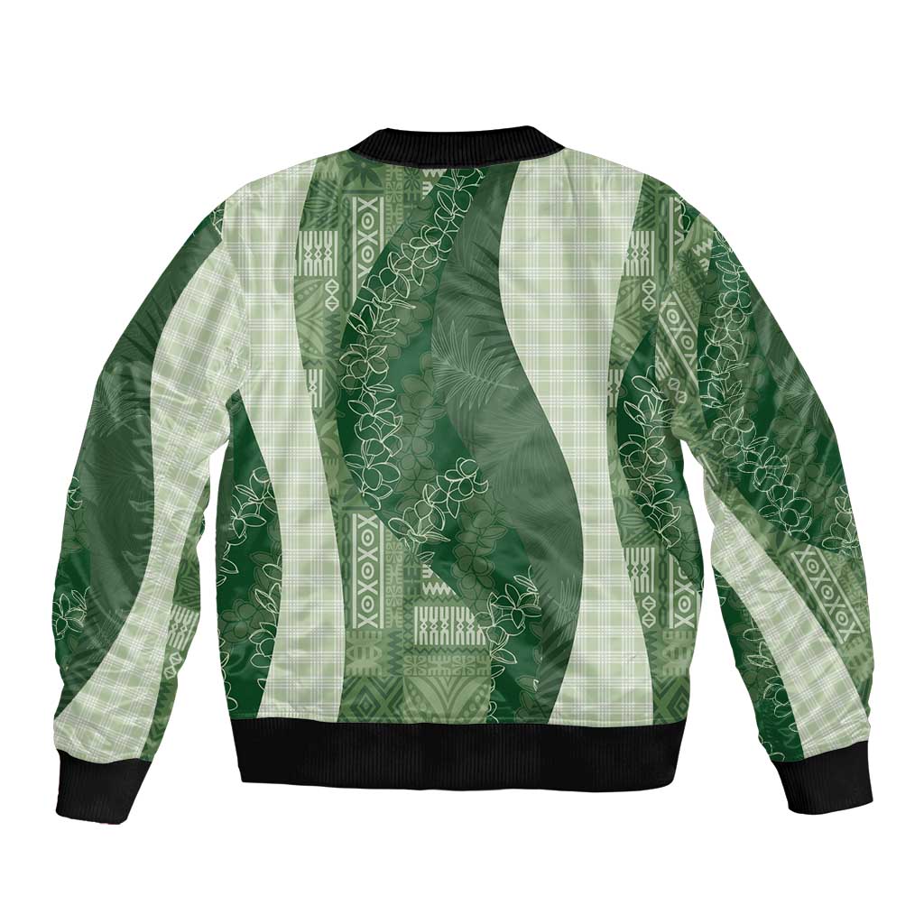 Polynesian Tribal Pattern Patchwork Picturesque Bomber Jacket Sage Green