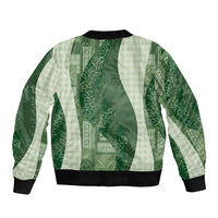 Polynesian Tribal Pattern Patchwork Picturesque Bomber Jacket Sage Green