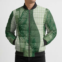 Polynesian Tribal Pattern Patchwork Picturesque Bomber Puffer Jacket Sage Green