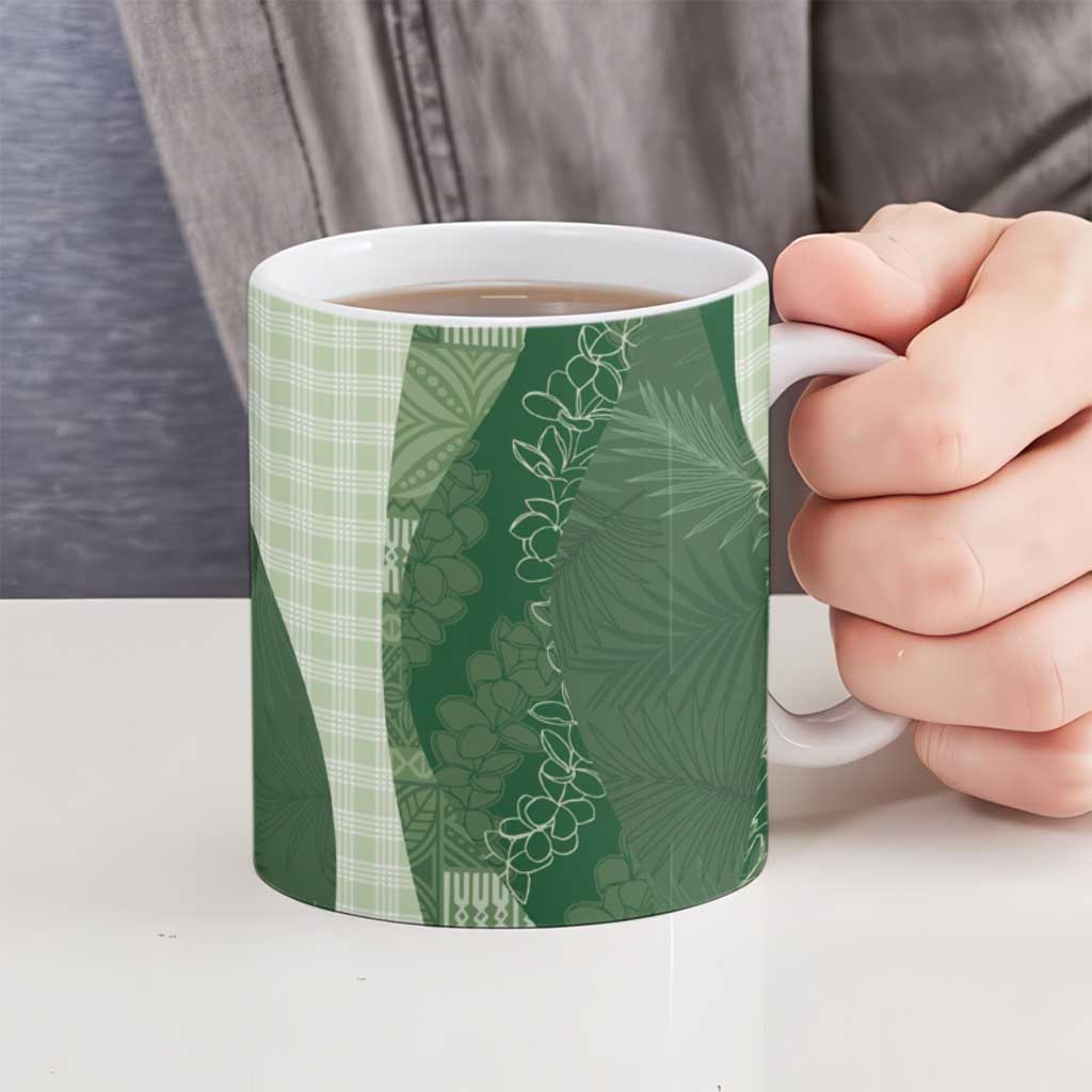 Polynesian Tribal Pattern Patchwork Picturesque Ceramic Mug Sage Green