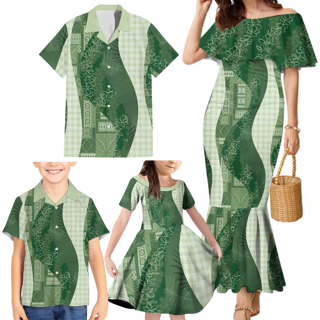 Polynesian Tribal Pattern Patchwork Picturesque Family Matching Mermaid Dress and Hawaiian Shirt Sage Green LT7 - Polynesian Pride