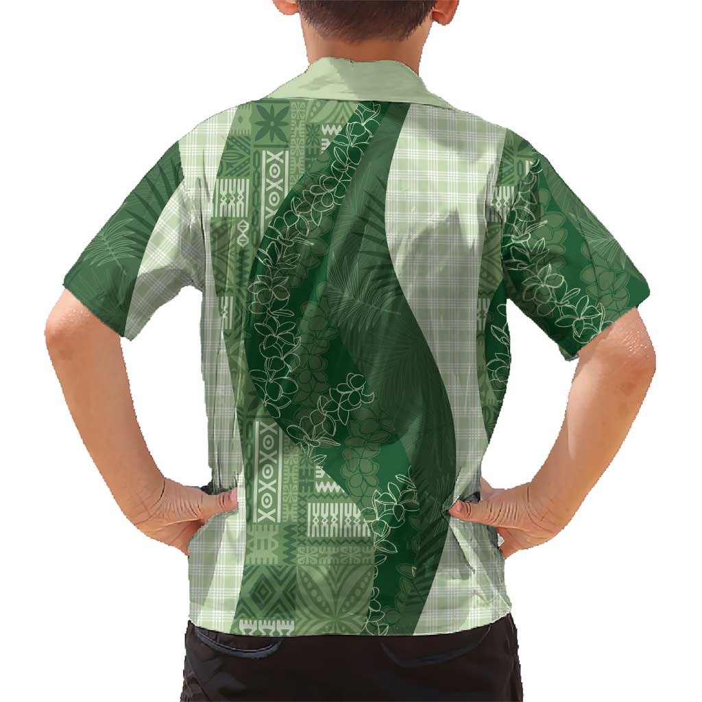 Polynesian Tribal Pattern Patchwork Picturesque Family Matching Off Shoulder Maxi Dress and Hawaiian Shirt Sage Green