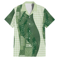 Polynesian Tribal Pattern Patchwork Picturesque Family Matching Off Shoulder Maxi Dress and Hawaiian Shirt Sage Green