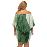 Polynesian Tribal Pattern Patchwork Picturesque Family Matching Off Shoulder Short Dress and Hawaiian Shirt Sage Green