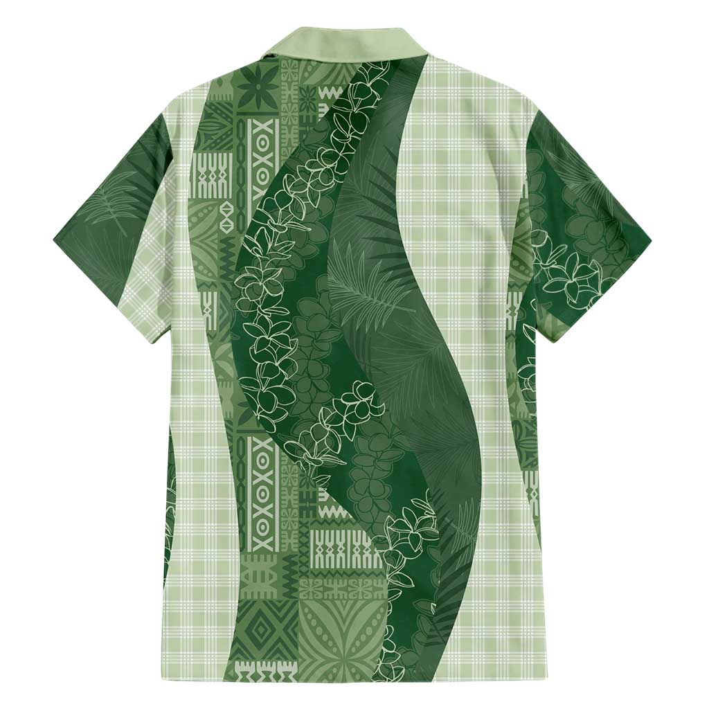 Polynesian Tribal Pattern Patchwork Picturesque Family Matching Short Sleeve Bodycon Dress and Hawaiian Shirt Sage Green