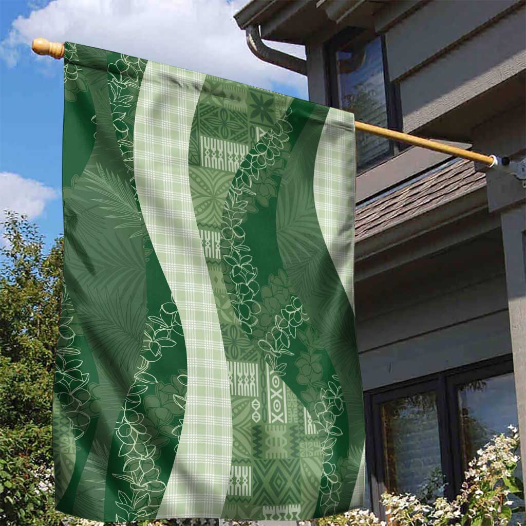 Polynesian Tribal Pattern Patchwork Picturesque Garden Flag Sage Green