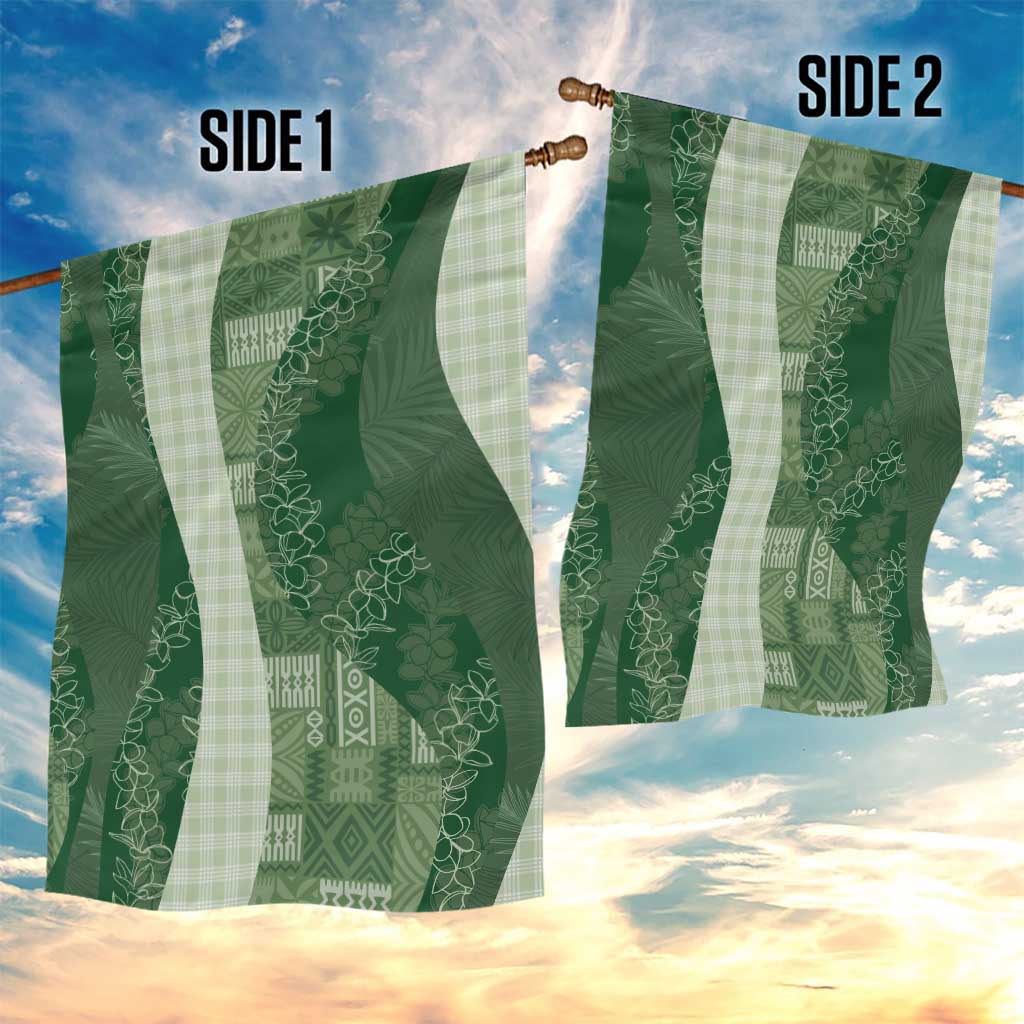 Polynesian Tribal Pattern Patchwork Picturesque Garden Flag Sage Green